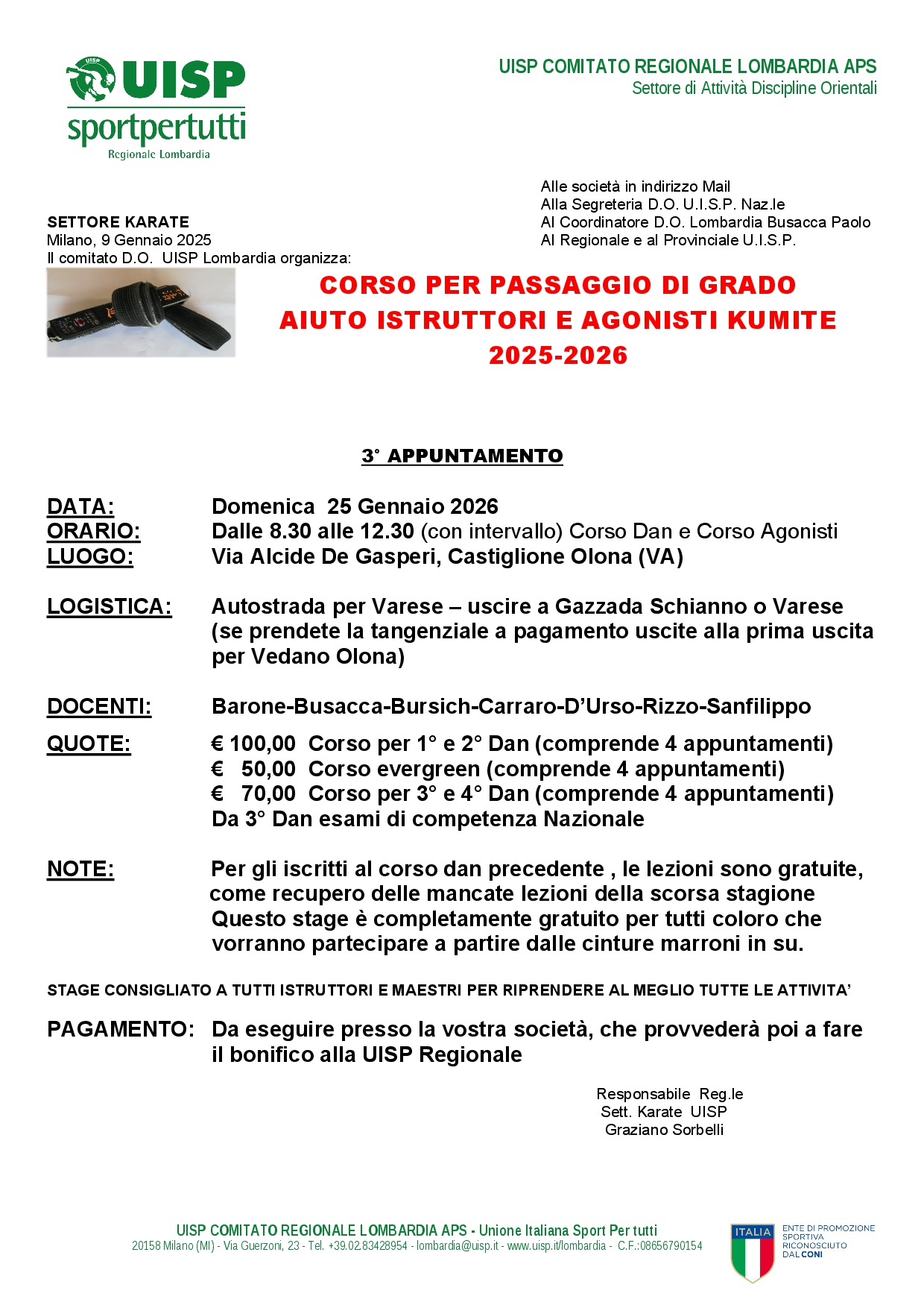 Karate 3 volantino corso DAN 2025 2026